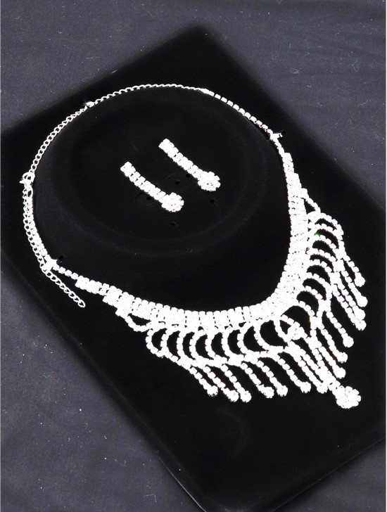 Adjustable Rhinestone Necklace And Earring Set